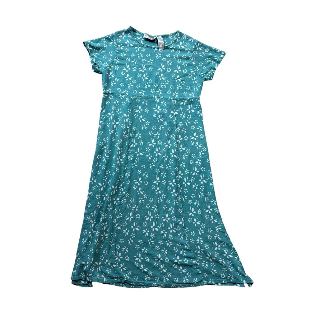 ORVIS Women's XL dress; lightweight & flowy; tie back; Green & white pattern